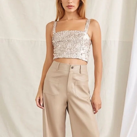 Forever 21 Women's Gold Sequin Sleeveless Crop Top | Forever 21 In Lebanon