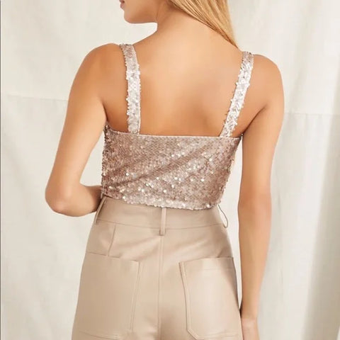 Forever 21 Women's Gold Sequin Sleeveless Crop Top | Forever 21 In Lebanon