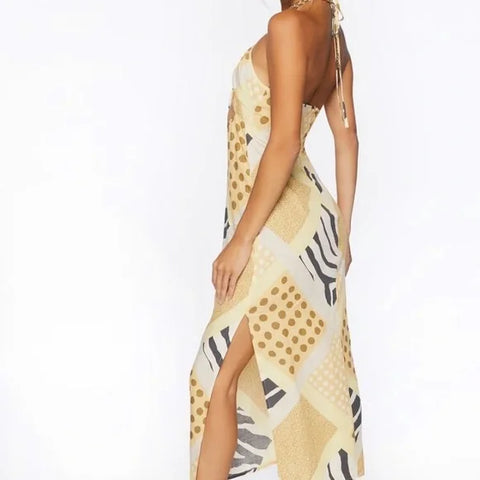 Forever 21 Women's Yellow Multi Sleeveless Cut Out Dress | Forever 21 In Lebanon