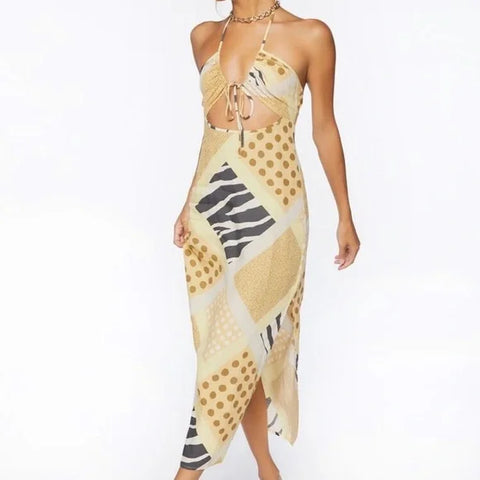 Forever 21 Women's Yellow Multi Sleeveless Cut Out Dress | Forever 21 In Lebanon