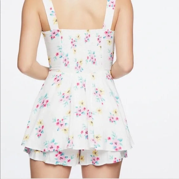 Forever 21 Women's Floral Print Linen Blend Romper | Forever 21 In Lebanon