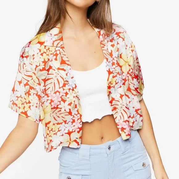 Forever 21 Women's Red Floral Short Sleeve Shirt |Forever 21 In Lebanon