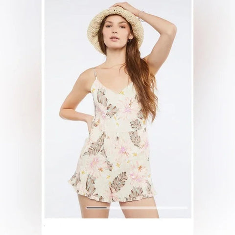 Forever 21 Women's Tropical Print Lace-Back Romper |Forever 21 In Lebanon