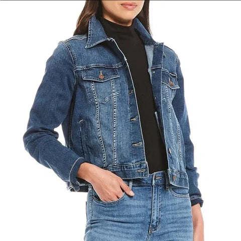BACCINI Women's Blue Denim Point Collar Trucker Jacket|Baccini in Lebanon