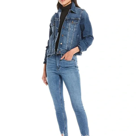 BACCINI Women's Blue Denim Point Collar Trucker Jacket|Baccini in Lebanon