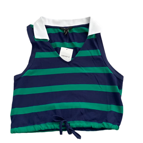 Forever 21  Women's Navy & Green Striped Crop Top | Forever 21 In Lebanon