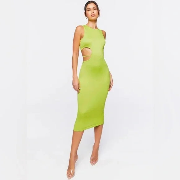 Forever 21 Women's Lime Green Cut-Out Sleeveless Long Dress |Forever 21 In Lebanon