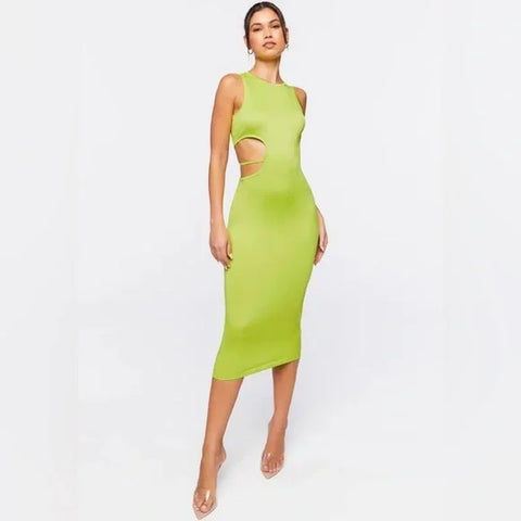 Forever 21 Women's Lime Green Cut-Out Sleeveless Long Dress |Forever 21 In Lebanon