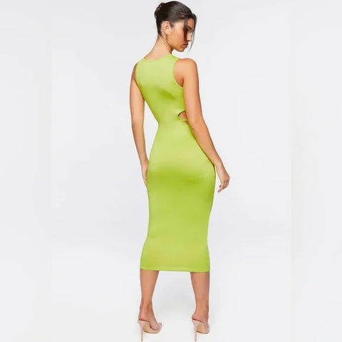 Forever 21 Women's Lime Green Cut-Out Sleeveless Long Dress |Forever 21 In Lebanon