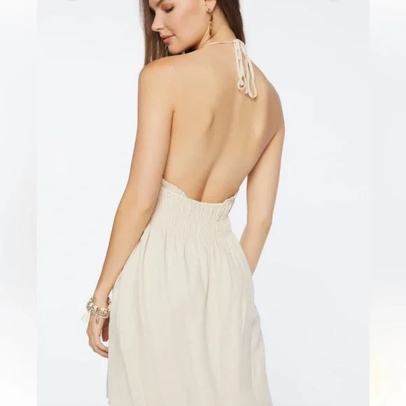 Forever 21 Women's Beige Open-Back, Halter-Neck Dress |Forever 21 In Lebanon