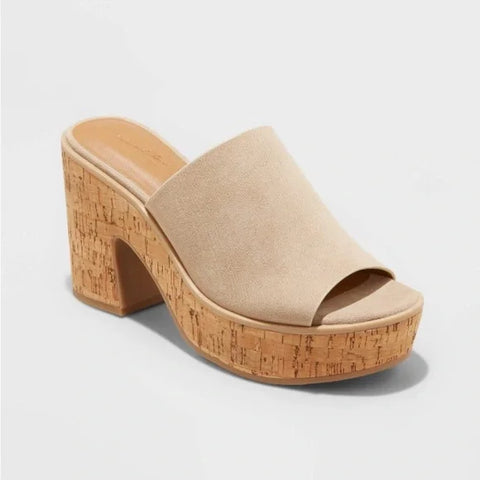 Universal Thread Women's Beige Nessa Platform Mule Heeled Sandal | Universal Thread  In Lebanon