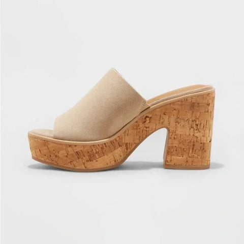 Universal Thread Women's Beige Nessa Platform Mule Heeled Sandal | Universal Thread  In Lebanon