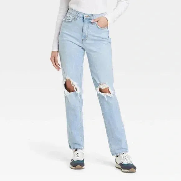 Universal Thread Women's Light Blue Ripped High Rise 90's Vintage Straight Leg Jeans |Universal Thread In Lebanon