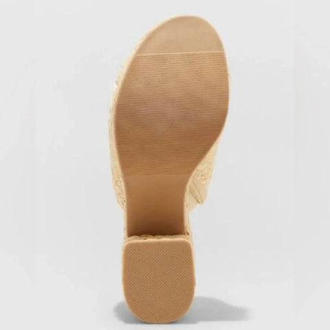 Universal Thread Women's  Beige Raffia Nessa Platform Mule Heeled Sandals | Universal Thread In Lebanon