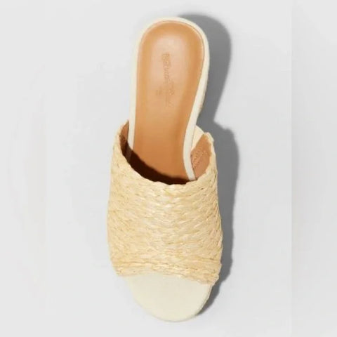 Universal Thread Women's  Beige Raffia Nessa Platform Mule Heeled Sandals | Universal Thread In Lebanon