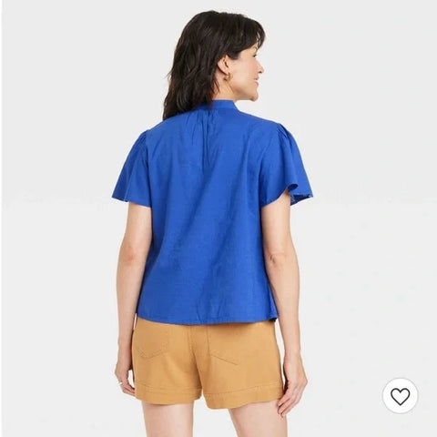 Knox Rose Women's Blue Short Sleeve V-Neck Woven Eyelet Top | Knox Rose In Lebanon