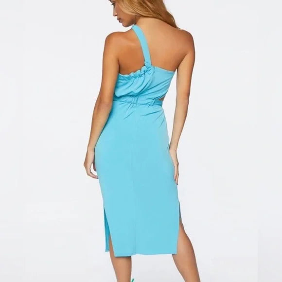 Forever 21 Women's Blue Cut-Out One Shoulder Midi Dress |Forever 21 In Lebanon