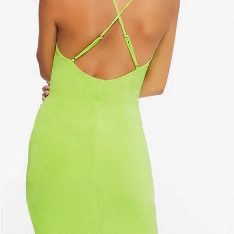 Forever 21 Women's Neon Green Open Split Crisscross Sleeveless Dress |Forever 21 In Lebanon