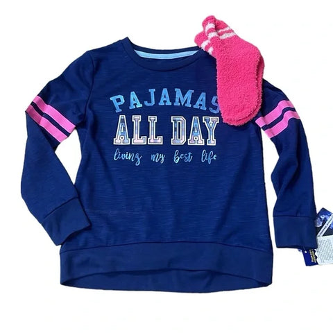 Max & Olivia Girl's Navy Long Sleeve Blouse + Pair Of Fuchsia Socks | Max & Olivia  In Lebanon