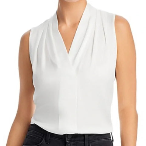 Kobi Halperin Women's White Mika V Neck Pleated Silk Stretch Blouse |Kobi Halperin In Lebanon