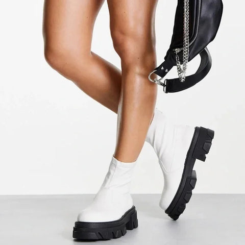 Topshop Women's White Kendall Stretch Boots ANS854