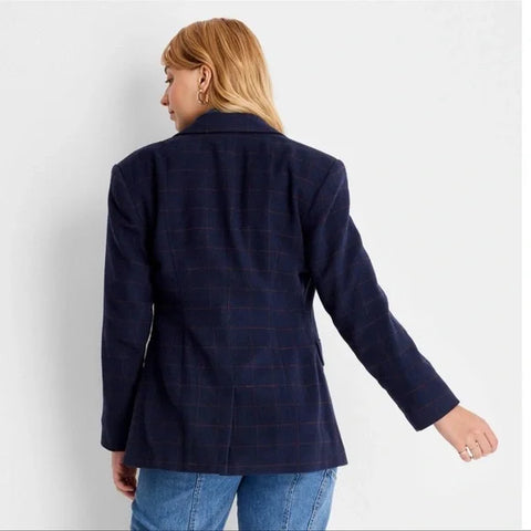 Future Collective Women's Navy Long Sleeve Prep Check Blazer | Future Collective In Lebanon
