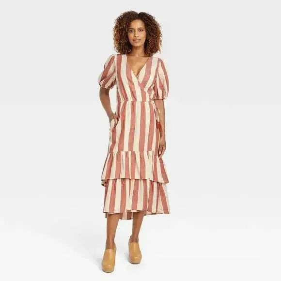 Knox Rose Women's Multicolor Striped Shorts Sleeve Wrap Maxi Dress | Knox Rose In Lebanon