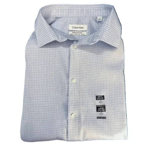 Calvin Klein Men's Blue checkered Refined Cotton Stretch Slim Fit Dress Shirt | Calvin Klein In Lebanon