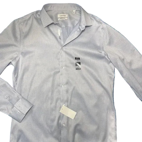 Calvin Klein Men's Blue checkered Refined Cotton Stretch Slim Fit Dress Shirt | Calvin Klein In Lebanon