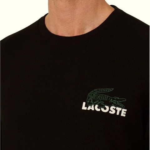 Lacoste Men's Black Croc Thermal Waffle Sleep Shirt | Lacoste in Lebanon