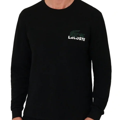 Lacoste Men's Black Croc Thermal Waffle Sleep Shirt | Lacoste in Lebanon