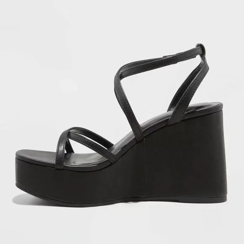 Wild Fable Women's Black Ronnie Strappy Platform Wedge Heeled Sandals | Wild Fable In Lebanon