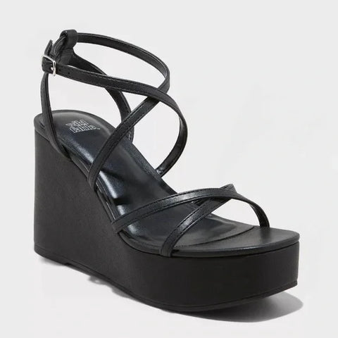 Wild Fable Women's Black Ronnie Strappy Platform Wedge Heeled Sandals | Wild Fable In Lebanon