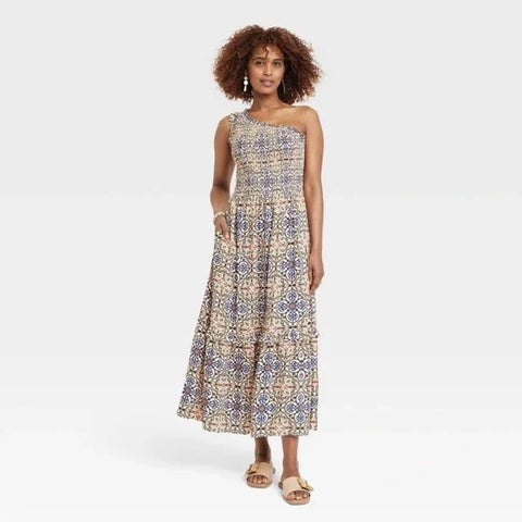 Knox Rose Women's Geometric Print One Shoulder A-Line Maxi Dress |Knox Rose In Lebanon