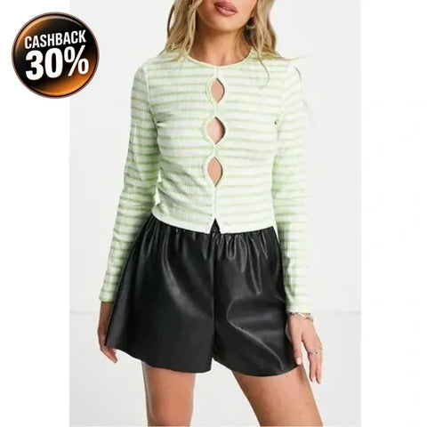 Topshop Women's Green & White Blouse ANF637