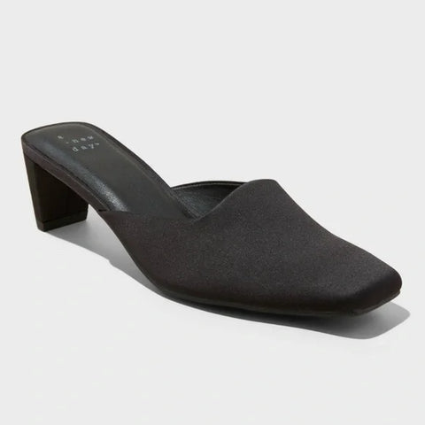A New Day Women's Black Jessica Square Toe Mule Satin Heels |A New Day In Lebanon