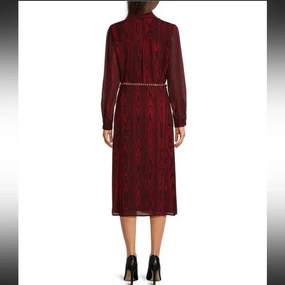 Michael Kors Women's Dark Red Belted Midi Dress | Michael Kors  in Lebanon