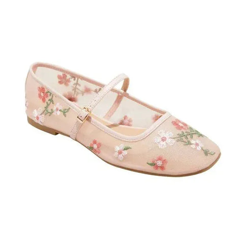 Wild Fable Women's Pink Elsa Floral Mesh Mary Jane Ballerina | Wild Fable In Lebanon