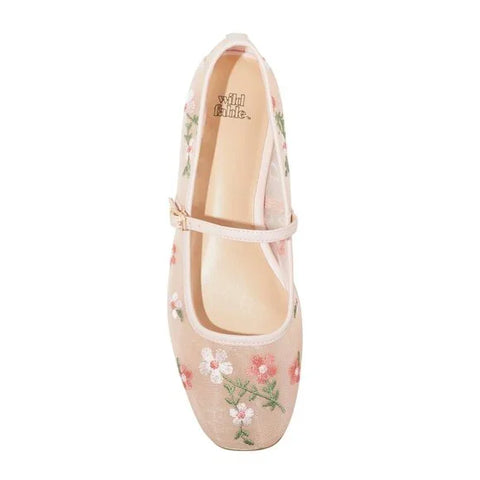 Wild Fable Women's Pink Elsa Floral Mesh Mary Jane Ballerina | Wild Fable In Lebanon