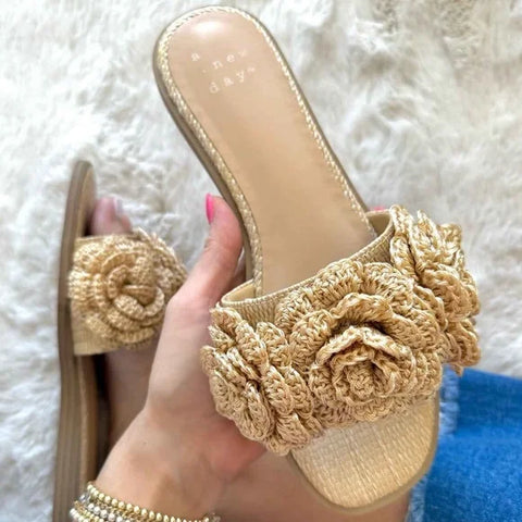 A New Day Women's Beige Coco Raffia Flower Slide Sandals | A New Day In Lebanon
