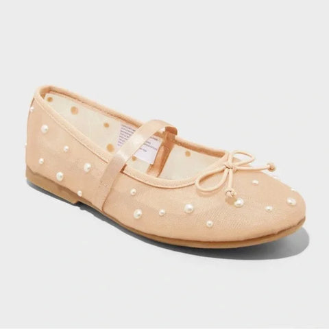 Art Class Girl's Beige Fleur Mesh Pearl Ballet Flats | Art Class In Lebanon