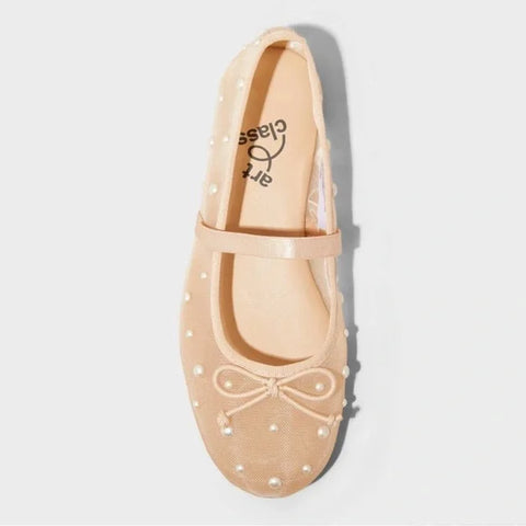 Art Class Girl's Beige Fleur Mesh Pearl Ballet Flats | Art Class In Lebanon