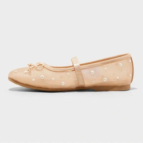Art Class Girl's Beige Fleur Mesh Pearl Ballet Flats | Art Class In Lebanon