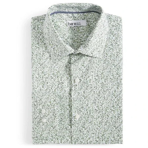 Bar III Men's White & Green Contrast Vine Dress Shirt | Bar III In Lebanon