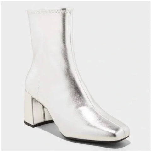 A New Day Women's Silver Pippa Chunky Heel Ankle Boots | A New Day In Lebanon