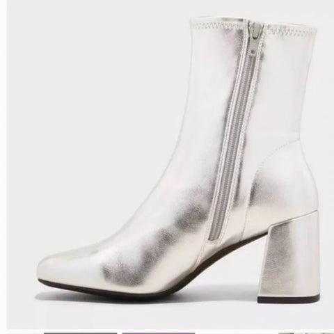 A New Day Women's Silver Pippa Chunky Heel Ankle Boots | A New Day In Lebanon