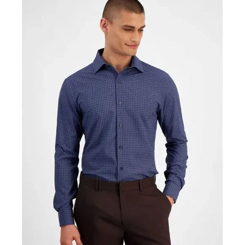 Alfani Men's Navy Printed Slim-Fit 4-Way Stretch Medallion Dress Shirt | Alfani In Lebanon