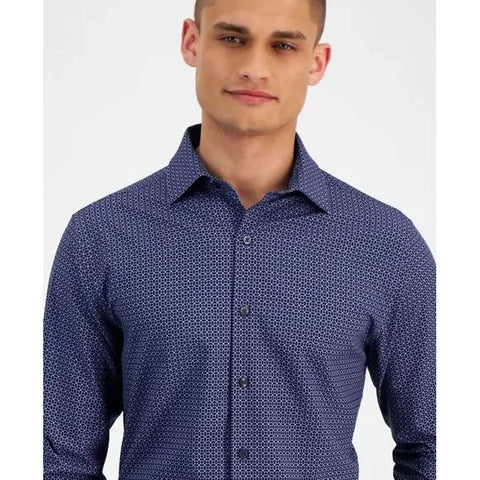 Alfani Men's Navy Printed Slim-Fit 4-Way Stretch Medallion Dress Shirt | Alfani In Lebanon