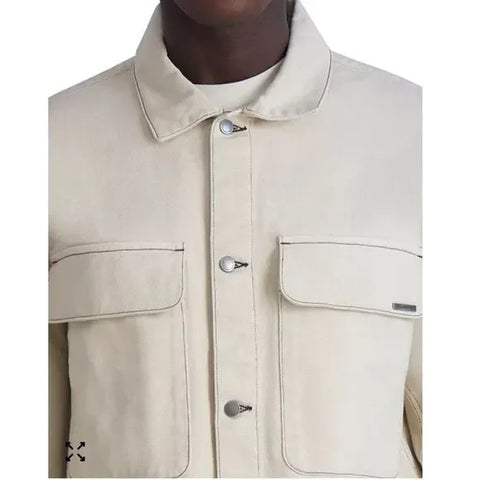 Karl Lagerfeld Men's Beige Garment-Dyed Cotton Trucker Jacket | Karl Lagerfeld In Lebanon