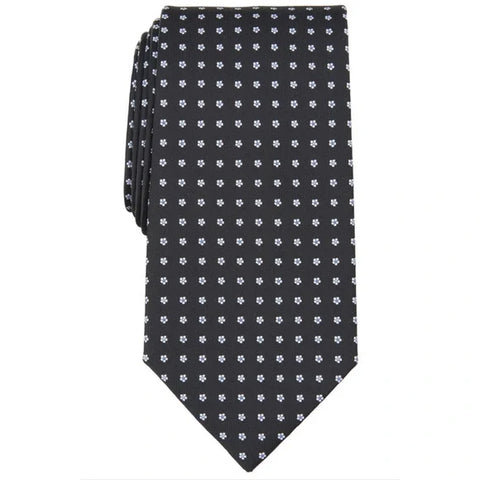 Black tie with white floral pattern on a white background